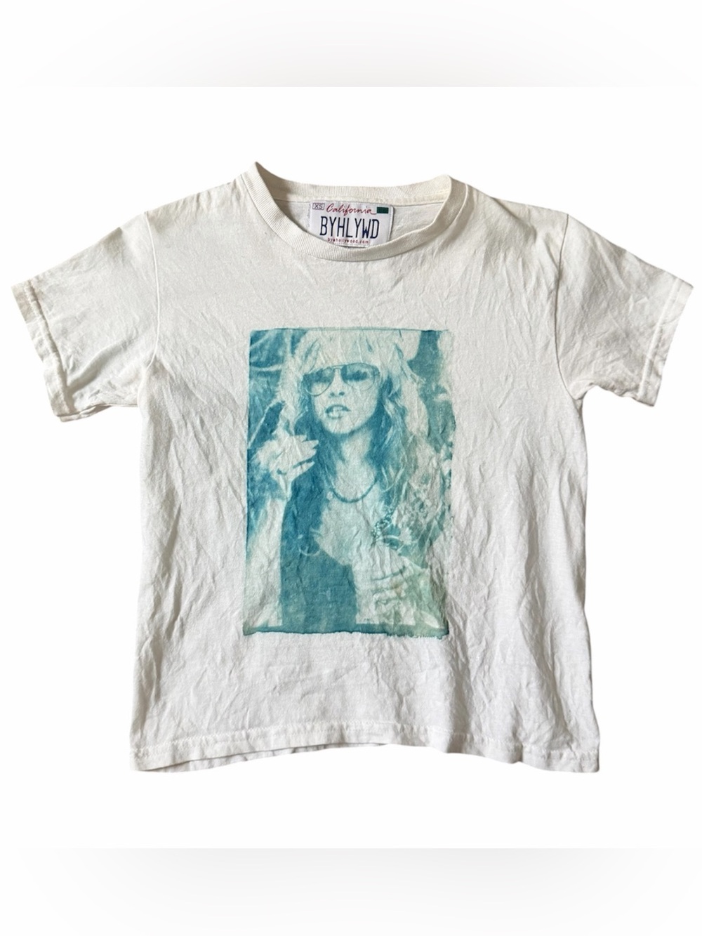 bye hollywood cotton baby tee with stevie nicks cyanotype graphic